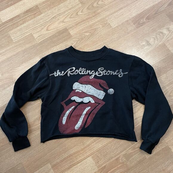 The Rolling Stones Christmas Lightweight Crop Crewneck Sweatshirt Women XS - Picture 2 of 7
